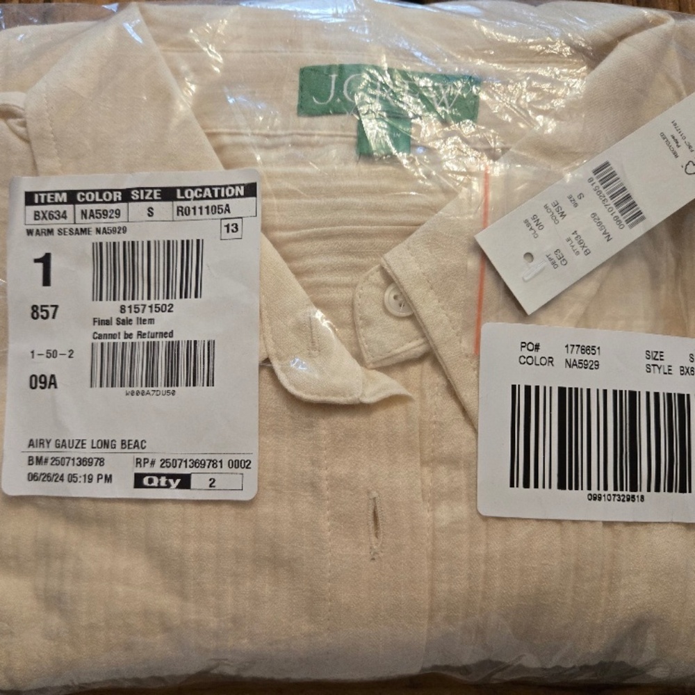 BNWT JCREW Airy Gauze Long Beach Cover Up